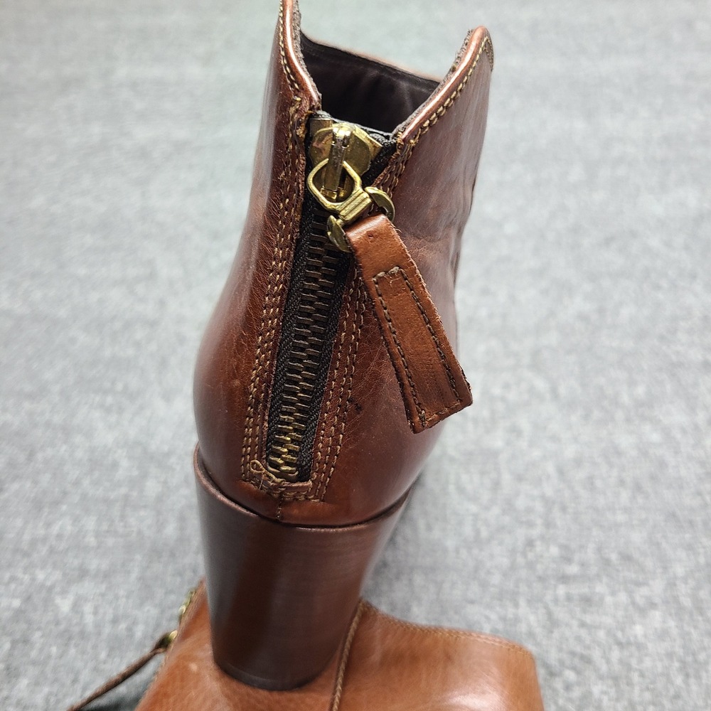 Clarks Lora Lana Ankle Boots Women 7 Tan Leather Excellent Block Heel Zip Up - Picture 4 of 9